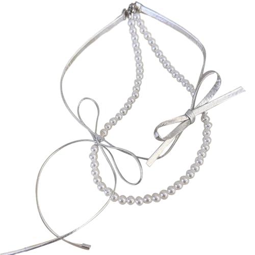 Stilvolle Halskette mit Schleifen-Anhänger, Choker, Perlen, Charm-Halskette, einzigartiger Schmuck für Damen und Mädchen, Wie abgebildet von PLCPDM