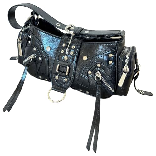 Stylish PU Leder Besorgtes Umhängetasche Frauen Punk Streetwear Handtasche Casual Achsepit Für Freizeitreisen Und Partys Schulter von PLCPDM