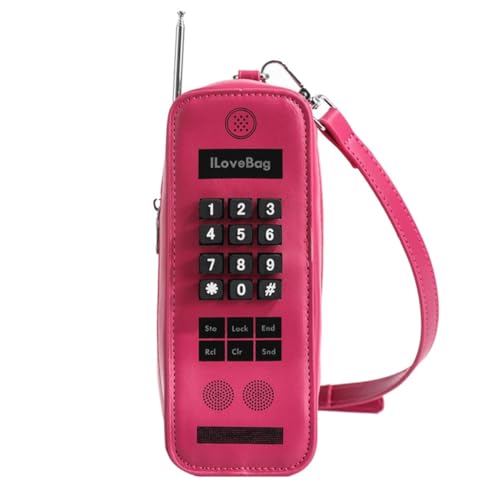 Umhängetasche aus PU-Leder, Vintage-Stil, Radio, Telefonform, Crossbody-Tasche mit Reißverschluss, Geldbörse für Handy, hot pink von PLCPDM