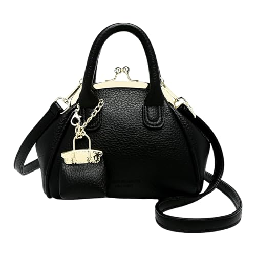 Umhängetasche aus PU-Leder für Damen, trendige Kuss-Umhängetasche, Retro-Handtasche, Satchel mit Tragegriff oben, Griff oben, Küsse, Umhängetasche, Retro-Handtasche, Schwarz , One Size von PLCPDM