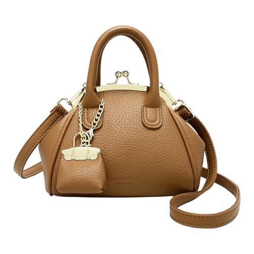 Umhängetasche aus PU-Leder für Damen, trendige Kuss-Umhängetasche, Retro-Handtasche, Satchel mit Tragegriff oben, Griff oben, Küsse, Umhängetasche, Retro-Handtasche, braun, One Size von PLCPDM