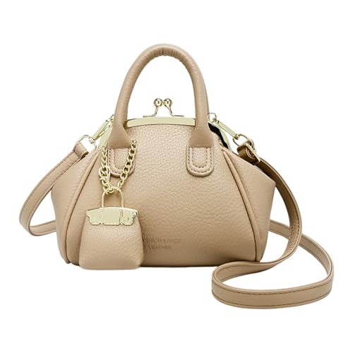 Umhängetasche aus PU-Leder für Damen, trendige Kuss-Umhängetasche, Retro-Handtasche, Satchel mit Tragegriff oben, Griff oben, Küsse, Umhängetasche, Retro-Handtasche, khaki, One Size von PLCPDM