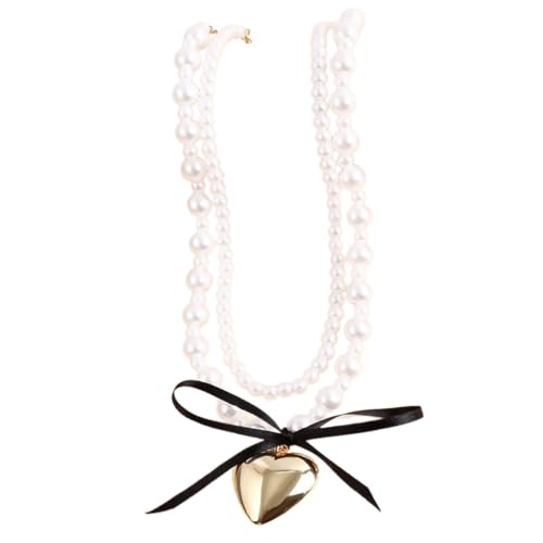Verstellbare Länge, Schlüsselbeinkette, schwarzes Band, Schleife, Herz-Halskette, stilvolle Perlen, Schmuck für modische Frauen, Wie abgebildet von PLCPDM
