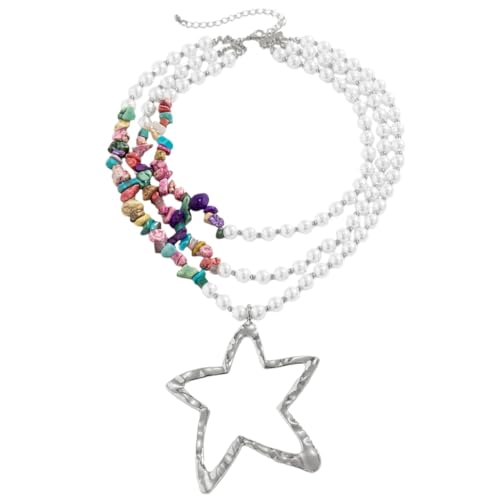 Verstellbare Schlüsselbeinkette, einzigartiger Stern-Anhänger, Halskette mit mehreren Schichten, elegante Perlen, Choker-Zubehör, Style 1, Wie abgebildet von PLCPDM