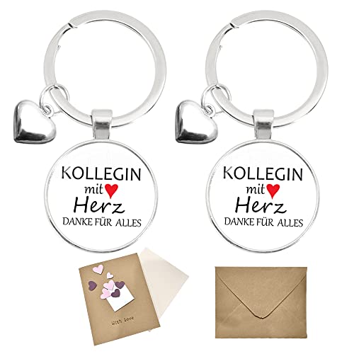 PLCatis Kollegin Abschiedsgeschenk 2 Stück Kollegin mit Herz Danke Alles Kollegen Jobwechsel Geschenk Klein Dankeschön Geschenke Schlüsselanhänger für Abschiedsgeschenk Kollegen Jobwechsel mit Karte von PLCatis