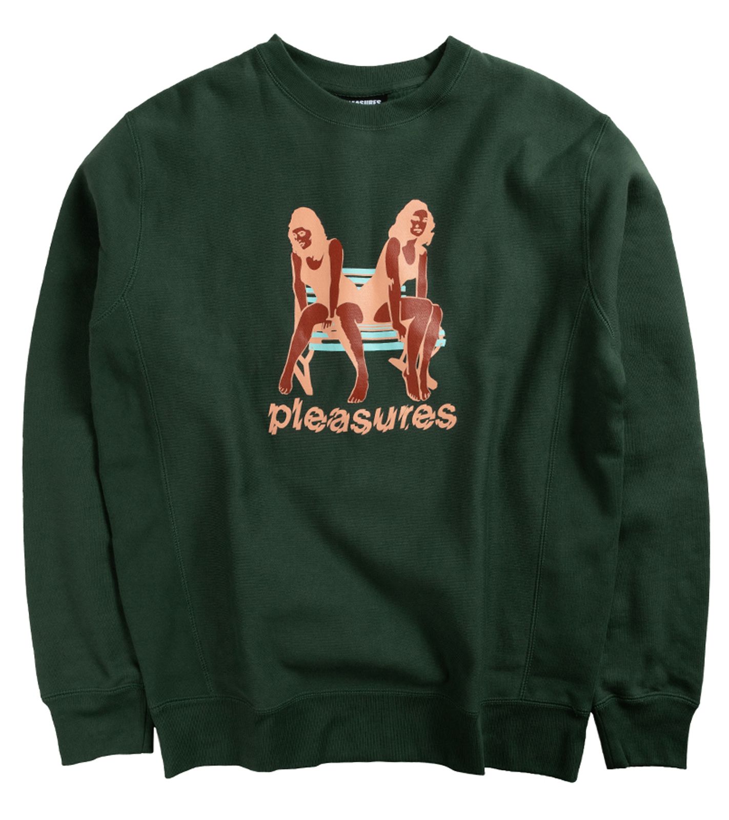 PLEASURES Bench Premium Crewneck Pulli lässiger Herren Sweater mit Print Grün von PLEASURES