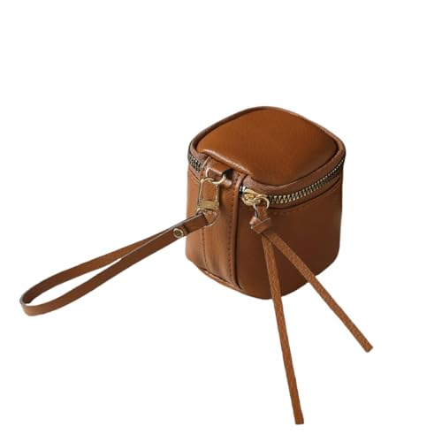 PLGMAUYT Handytasche zum umhängen Retro Kosmetische Tasche Lippenstift Münze Aufbewahrungstasche Tragbare Reise Speicher Eimer Personalisierte Mini Runde Münze Geldbörse-Braun von PLGMAUYT