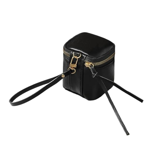 PLGMAUYT Handytasche zum umhängen Retro Kosmetische Tasche Lippenstift Münze Aufbewahrungstasche Tragbare Reise Speicher Eimer Personalisierte Mini Runde Münze Geldbörse-Schwarz von PLGMAUYT