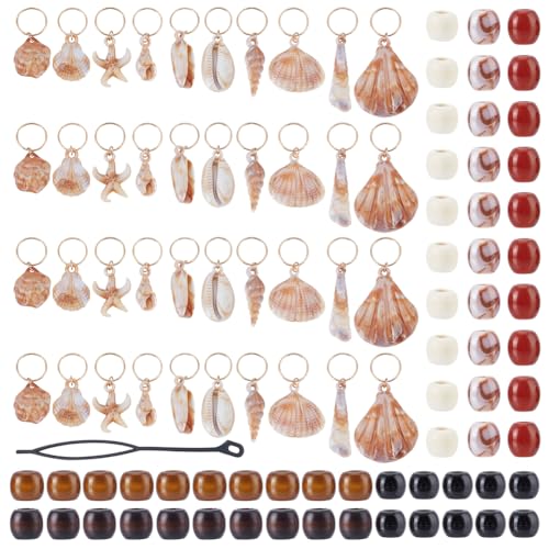 PLIGREAT 100 Stück Muschel Conch Dreadlock Ringe Charms Acryl Seestern Zopfschmuck Dekoration Loc Dreadlock Perlen Für Frauen Zöpfe Pferdeschwanz Haar Accessoires Strandparty von PLIGREAT
