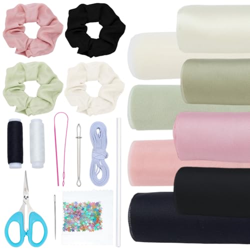 PLIGREAT 12 Stück Chiffon Haargummis Herstellung Kit DIY Mode, 4 Farben Elastische Haarbänder für Frauen Pferdeschwanzhalter Handgemachtes Kunsthandwerk DIY Haargummis Zubehör von PLIGREAT