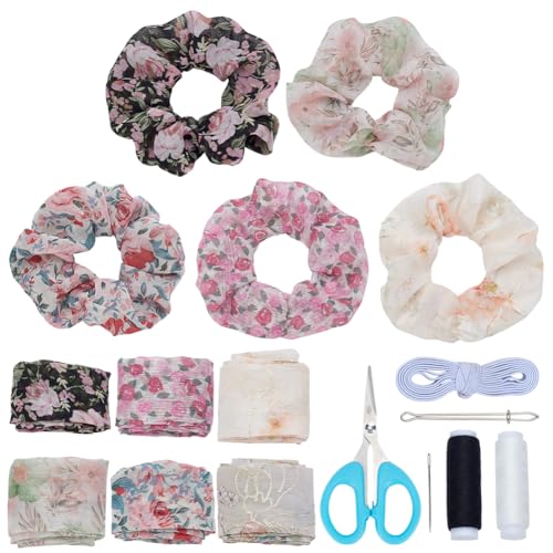 PLIGREAT 12 stücke Blumen Haar Haargummis Herstellung Kit DIY Mode Blumen Stoff Haargummis Elastische Haarbänder für Frauen Pferdeschwanzhalter Handgemachtes Kunsthandwerk DIY Haar Haargummis Zubehör von PLIGREAT
