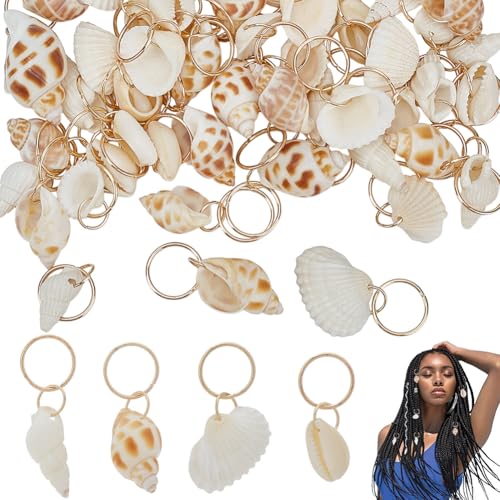 PLIGREAT 120 Stück Muschel Conch Dreadlock Ringe Charms Vintage Haarflechtdekor Sommer Strandstil Geflochtene Haarornamente Dekorativer Haarspangen Charm Für Frauen Und Männer Dreadlock Zubehör von PLIGREAT