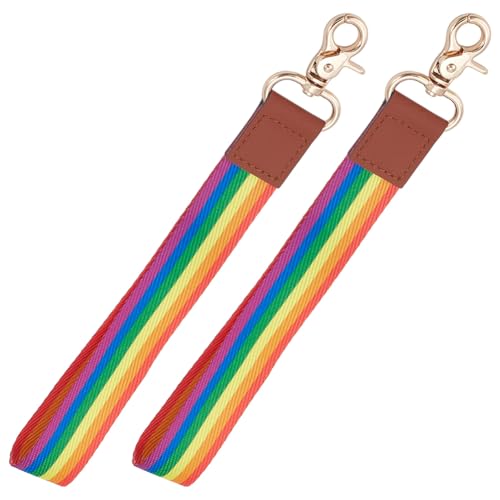 PLIGREAT 2 Packung Regenbogen Schlüsselband Fürs Handgelenk Schlüsselanhänger Mit LGBT Pride Flagge Regenbogen Gay Pride Schlüsselring Regenbogenflagge Schlüsselanhänger Für Schlüssel Rucksack Autos von PLIGREAT