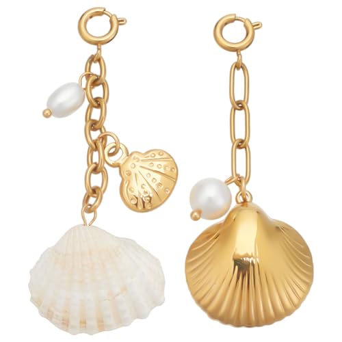 PLIGREAT 2 Stil Muschel Strand Schlüsselanhänger Edelstahl Strandschmuck Bikini Accessoire Set Perlenmuschel Trendiger Charm Taschenzubehör Für Damen Geldbörse von PLIGREAT