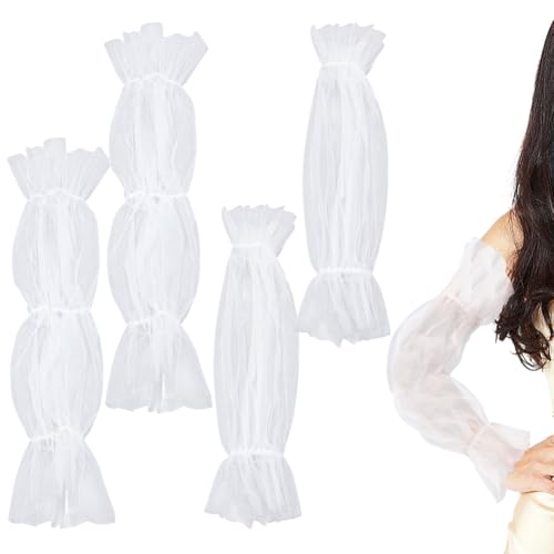 PLIGREAT 2 Stile Transparente Mesh Spitze Arm Sleeves Weiß Frauen Etachable Tüll Ärmel zum Bedecken von Armen Mode Lange Puffy Ärmel Handschuhe für Hochzeit Tanz Party Handschuhe von PLIGREAT