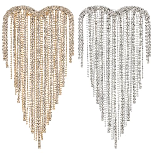 PLIGREAT 2 Stück Broschennadeln Mit Herzquaste Brosche Mit Quaste Und Kristall Strasssteinen Silber Und Gold Funkelnde Brosche Mit Herzanhänger Für Hochzeit Party Tanz Bankett Schmuck von PLIGREAT