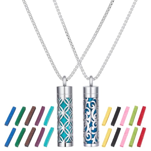 PLIGREAT 2 Stück Diffusor Halsketten Aus Edelstahl Für Ätherische Öle Halsketten Zur Achtsamkeitsatmung Mit 20 Filzpad Parfüm Diffusor Zylinder Medaillon Anhänger von PLIGREAT