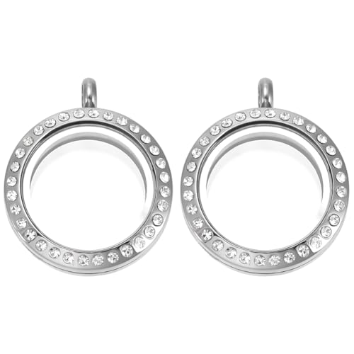PLIGREAT 2 Stück Living Floating Memory Medaillon Medaillon Anhänger Aus Rundem Glas 25mm Edelstahl Strass Bilderrahmen Halsketten Charms Für DIY Bastelarbeiten Und Geschenke von PLIGREAT