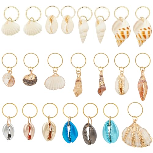 PLIGREAT 22 Stück Muschel Muschel Dreadlock Ringe Charms, Vintage Muschel Schmuck Geflecht Haar Flechten Dekor Dreadlock Haarspangen Charme DIY Haarschmuck für Frauen Männer Urlaub Reise Strand von PLIGREAT