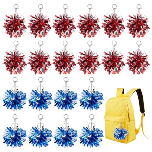PLIGREAT 24 Stück Cheer Pom Pom Schlüsselanhänger Blau Rot Cheerleading Schlüsselanhänger Großpackung Cheerleader Geschenke Cheerleader Schlüsselringfolie Für Frauen Cheer Taschen Zubehör von PLIGREAT