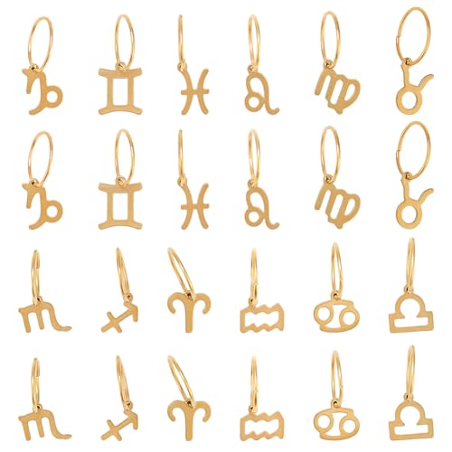 PLIGREAT 24 Stücke Sternzeichen Charms Zöpfe Haarschmuck Set Golden Alloy Constellation Charms Dreadlock Ringe Anhänger Haaranhänger für Frauen Mädchen Haar Zöpfe Pferdeschwanz Haar Dekor von PLIGREAT
