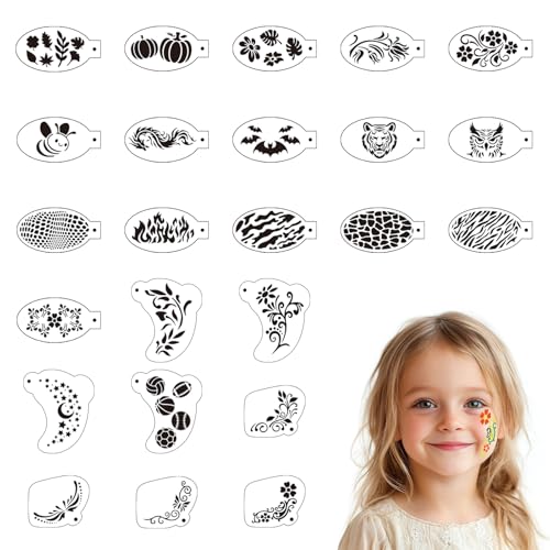 PLIGREAT 24 Stücke Tiermuster Gesichtsfarbe Schablonen Pflanze Blumengesicht Körpermalerei Schablone Tattoo Malerei Vorlagen DIY Gesichtsmalerei Kunst Schablone für Party Urlaub Malerei von PLIGREAT