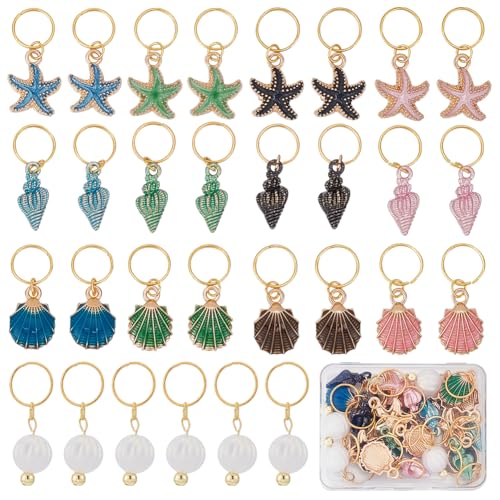 PLIGREAT 30 Stück Muschel Dreadlock Ringe Charms, Bunte Haar Flechten Dekor Sommer Ozean Stil geflochtene Haarornamente dekorative Dreadlock Haarspangen Charme für Frauen Männer Dreadlock Zubehör von PLIGREAT