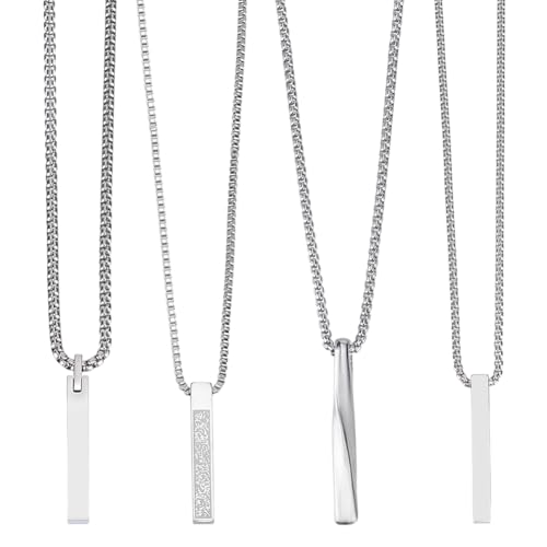 PLIGREAT 4 Stile 3D Rechteck Bar Anhänger Halskette Edelstahl Halsketten Mode Einfache Bar Anhänger Halskette Verstellbare Kette für Männer Frauen Freund Geschenke DIY Schmuck Zubehör von PLIGREAT