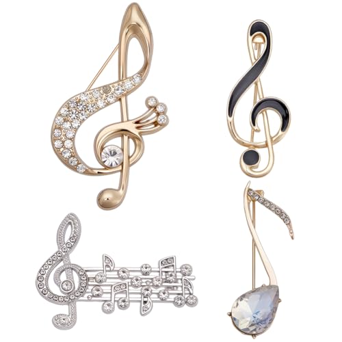 PLIGREAT 4 Stück Musiknoten Brosche Anstecknadeln Für Damen Und Herren Musiknadeln Aus Metalllegierung Für Schal Jacke Anzug Dekoratives G Notenschlüssel Anstecker Zubehör Geschenk Für Musiker von PLIGREAT