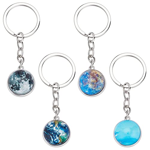 PLIGREAT 4 Stück Sonnensystem Planeten Schlüsselanhänger Galaxie Raum Thema Anhänger Doppelseitige Glaskugel Schlüsselanhänger für Tasche Auto Dekor Zubehör Weihnachten Männer Frauen Geschenke von PLIGREAT