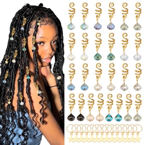 PLIGREAT 40 Stück Haarschmuck Für Zöpfe Kristalle Spiral Loc Schmuck Gold Sterne Zopfhaar Charms Bunte Kristall Stein Haare Zopf Zubehör Legierung Haarspangen Für Frauen Mädchen 14 Styles von PLIGREAT