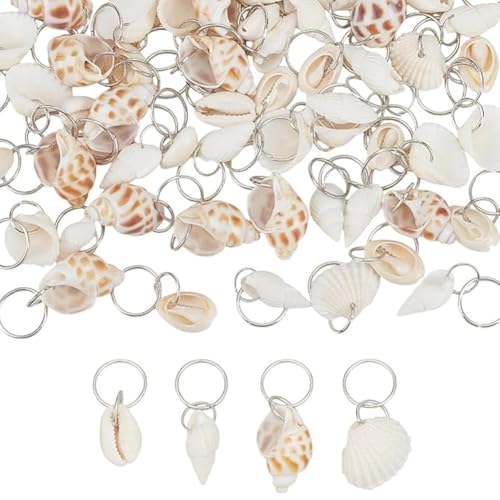 PLIGREAT 60 Stück Muschel Conch Dreadlock Ringe Charms Silbernes Haarflechtdekor Strandstil Geflochtene Haare Ornamente Vintage Dekorative Dreadlocks Haarspangen Charm Für Frauen Und Männer von PLIGREAT
