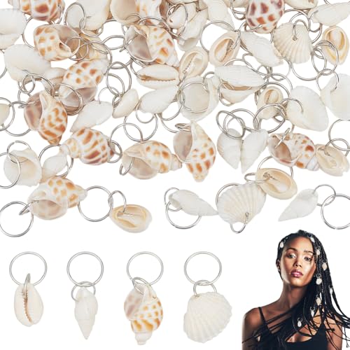 PLIGREAT 60 Stück Muschel Conch Dreadlock Ringe Charms Silbernes Haarflechtdekor Strandstil Geflochtene Haare Ornamente Vintage Dekorative Dreadlocks Haarspangen Charm Für Frauen Und Männer von PLIGREAT