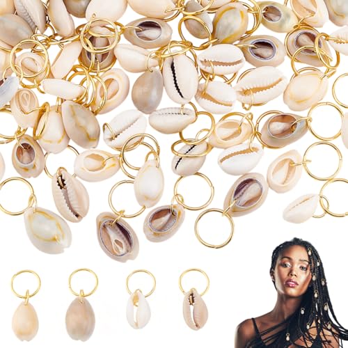 PLIGREAT 60 Stück Muschel Dreadlock Ring Charms Strand Stil Geflochtene Haarschmuck Dreadlock Haarspangen für Frauen Männer Dreadlock Zubehör DIY Haarschmuck, 4 Stile von PLIGREAT