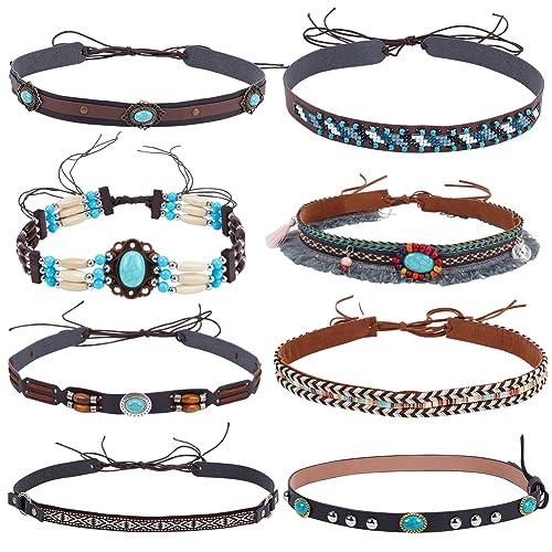 PLIGREAT 8 Stück Perlen Cowboyhut Bänder Ersatz Männer Frauen Western Hut Bänder für Cowboyhut Stroh Fedora Panama Hut Gürtel Klassisch Mexikanisch Türkis Hutbänder Vintage Hut Dekor von PLIGREAT