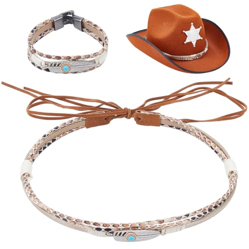 PLIGREAT Metall Feder Hut Band mit passendem Armband, Cowboyhut Bänder Ersatz Männer Frauen Western Hut Bänder für Cowboyhut Stroh Fedora Panama Hut Gürtel Vintage Hut Dekoraion von PLIGREAT