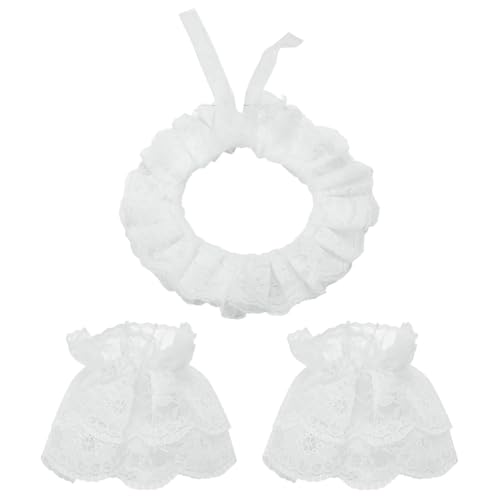 PLIGREAT Spitze Rüschen Kragen Manschetten Set, 1 Paar Handhülle und 1 Stück Spitze Halsausschnitt Halskrause Kragen Abnehmbarer Spitzen-Jabot für Clown Kostüm Halloween Cosplay Party von PLIGREAT