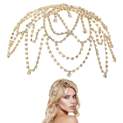 PLIGREAT Strass Kappen Kopfbedeckung 1920 s Kristall Kopfkette Mit 2 Haarspangen Goldene Blumen Great Gatsby Kopfbedeckung Haar Accessoires Für Rom Kostüm Party Dekor von PLIGREAT