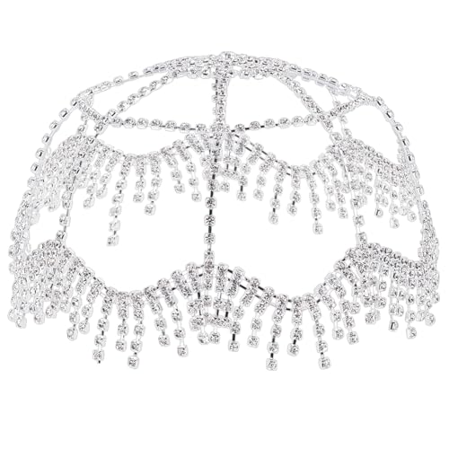 PLIGREAT Strass Mesh Kopfschmuck Vintage 1920er Jahre Crytsal Stirnkette Silber Kappe Kopfschmuck Gatsby Frauen Abschlussball Kostüm Hochzeit Party Haaraccessoire Strass Kappe Stirnband von PLIGREAT