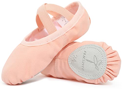 PLIKSUVER Ballettschuhe Mädchen Ballettschläppchen Tanzschuhe Ballerinas mit Geteilte Ledersohle für Kinder Damen in Rosa Schwarz Größe EU22-38 von PLIKSUVER