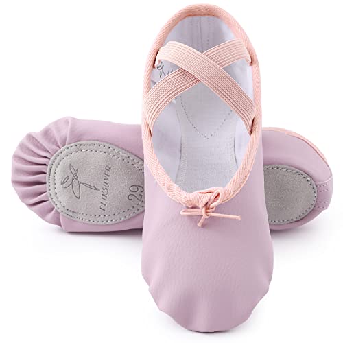 Ballettschuhe Mädchen Leder Ballettschläppchen Tanzschuhe Damen Geteilter Sohle Gymnastikschuhe für Kleinkind Kinder Erwachsene in Rosa Beige Violett (Bitte eine Nummer Kleiner wählen) von PLIKSUVER