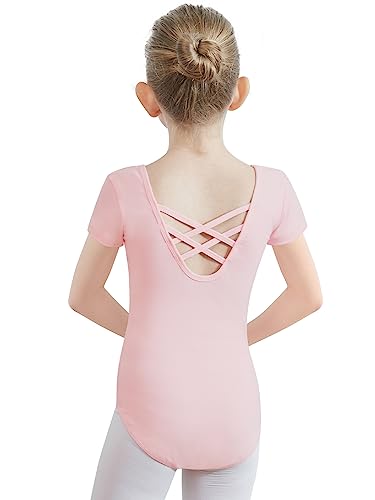 PLIKSUVER Ballettanzug Mädchen, Kinder Ballett Trikot Kurzarm Ballett Gymnastik Turnanzug Tanz-Body aus Baumwolle für Damen Kinder Schwarz Weiß Rosa(Größe 110-170) von PLIKSUVER