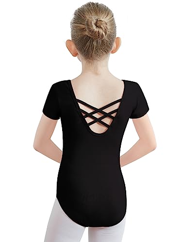 PLIKSUVER Ballettanzug Mädchen, Kinder Ballett Trikot Kurzarm Ballett Gymnastik Turnanzug Tanz-Body aus Baumwolle für Damen Kinder Schwarz Weiß Rosa(Größe 110-170) von PLIKSUVER