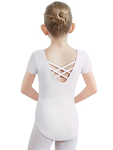 PLIKSUVER Ballettanzug Mädchen, Kinder Ballett Trikot Kurzarm Ballett Gymnastik Turnanzug Tanz-Body aus Baumwolle für Damen Kinder Schwarz Weiß Rosa(Größe 110-170) von PLIKSUVER