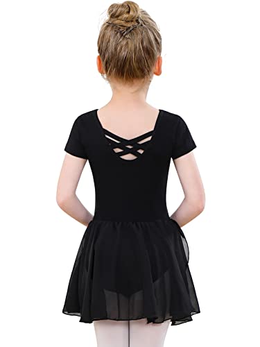 Ballettkleidung Mädchen Baumwolle Ballettkleid Balletttrikot Kurzarm Tanzkleid Tanzbody mit Chiffon Rock Tütü von PLIKSUVER