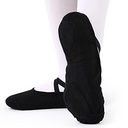 PLIKSUVER Ballettschuhe Mädchen Ballettschläppchen Tanzschuhe Ballerinas mit Geteilte Ledersohle für Kinder Damen in Rosa Schwarz Größe EU22-38 von PLIKSUVER