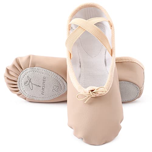 PLIKSUVER Ballettschuhe Mädchen Leder Ballettschläppchen Tanzschuhe Damen Geteilter Sohle Gymnastikschuhe für Kleinkind Kinder Erwachsene in Rosa Beige Violett (Bitte eine Nummer Kleiner wählen) von PLIKSUVER