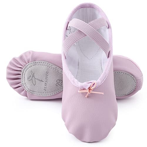 PLIKSUVER Ballettschuhe Mädchen Leder Ballettschläppchen Tanzschuhe Damen Geteilter Sohle Gymnastikschuhe für Kleinkind Kinder Erwachsene in Rosa Beige Violett (Bitte eine Nummer Kleiner wählen) von PLIKSUVER