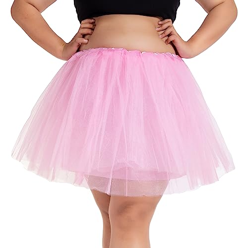 PLIKSUVER Damen Tüllrock Tütü Rock Minirock 4 Lagen Tanzkleid Cosplay Ballkleid Abendkleid für Party (Rosa) von PLIKSUVER