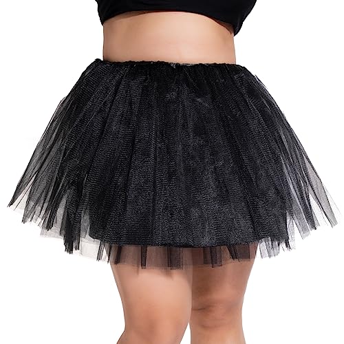 PLIKSUVER Damen Tüllrock Tütü Rock Minirock 4 Lagen Tanzkleid Cosplay Ballkleid Abendkleid für Party (Schwarz) von PLIKSUVER